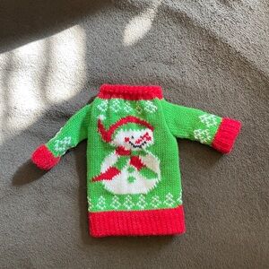 Festive Green and Red Snowman Dog or Doll Sweater Winter Warm Cozy Christmas